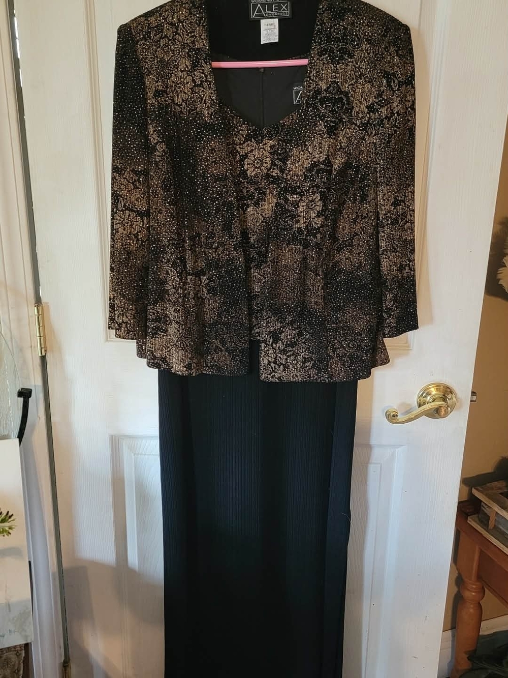 Alex Evenings Black and Gold Floral Metallic Jacket Dress Set
